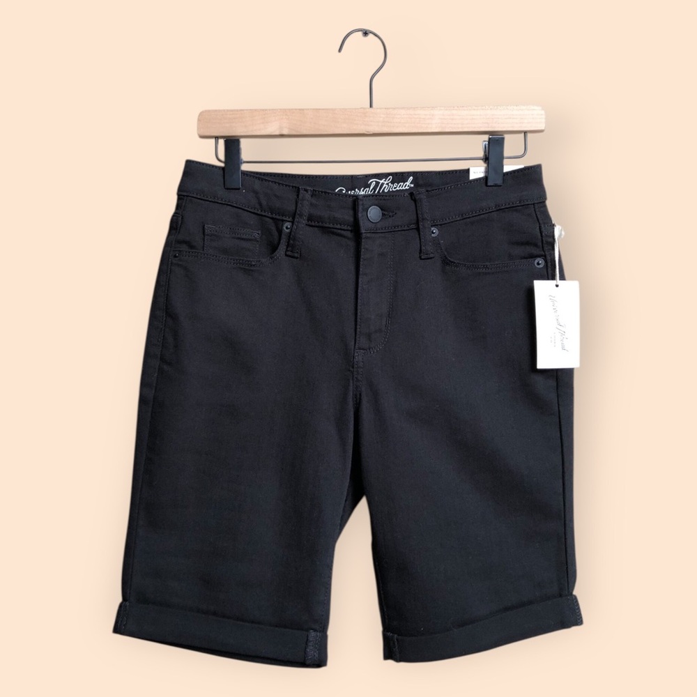 Universal Thread NEW High Rise Bermuda Shorts Black Denim Cotton Women’s Size 6
